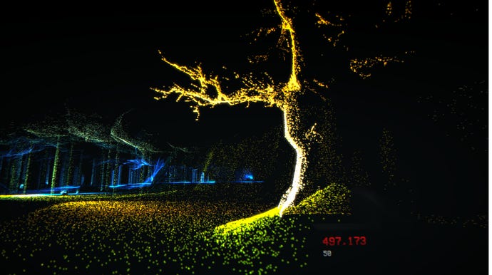 A 3D LiDAR image of a tree viewed from behind to show that it's "hollow", from LiDAR Exploration Program
