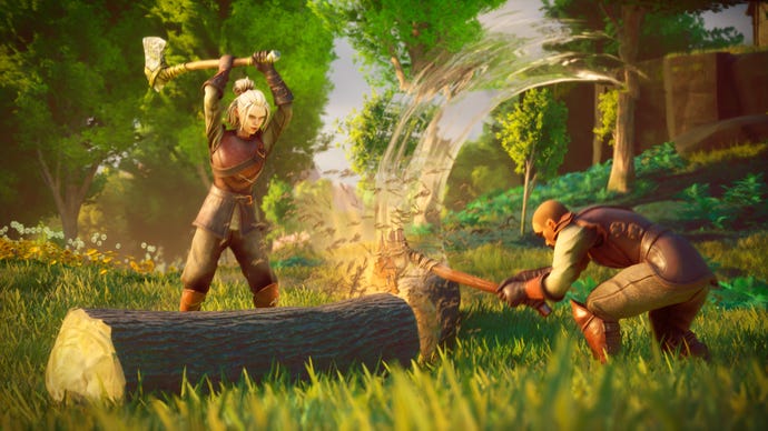 Two players chopping wood in RuneScape: Dragonwilds