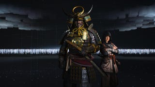 Yasuke and Naoe stand next to each other inside the Animus Hub of Assassin's Creed Shadows.