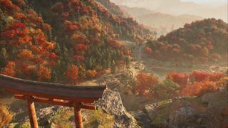 Autumn colours decorate a valley vista in Assassin's Creed Shadows.