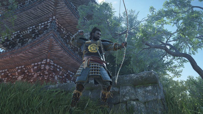 Yasuke aims his bow in Assassin's Creed Shadows.