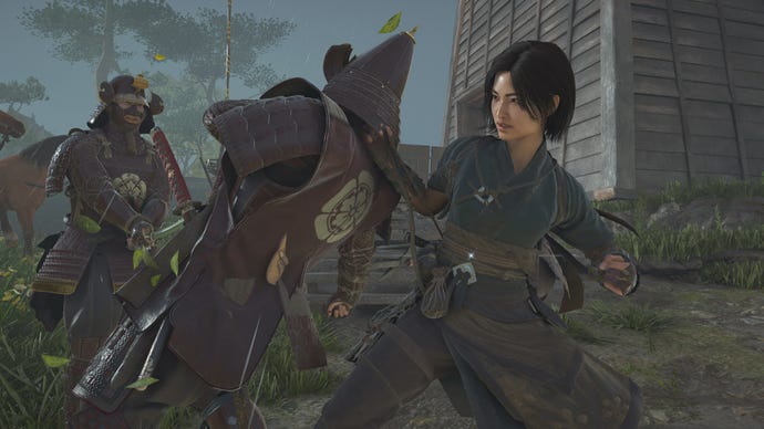 Naoe grabs an enemy from behind in Assassin's Creed Shadows.