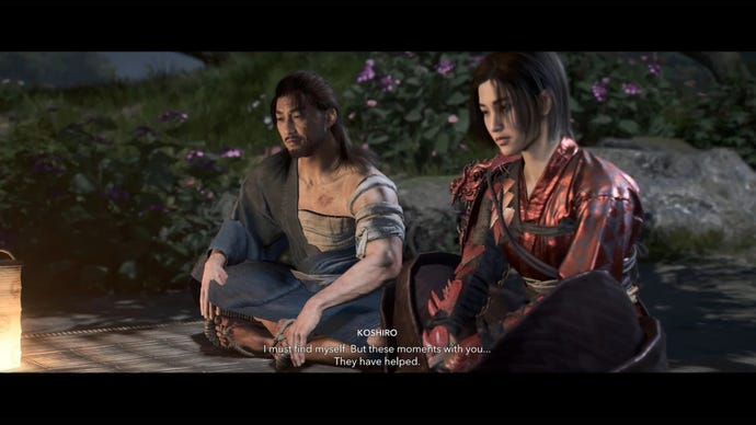 A romance scene between Naoe and Koshiro in Assassin's Creed Shadows.