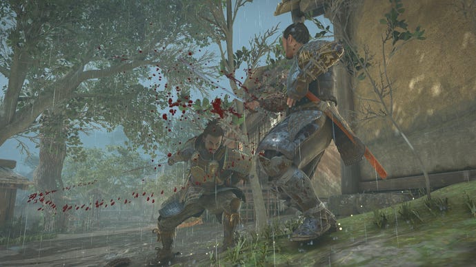 Yasuke slices at an opponent with his long katana in Assassin's Creed Shadows.