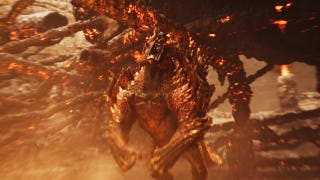 A Monster Hunter Wilds screenshot showing a large Ajarakan monster up close roaring.
