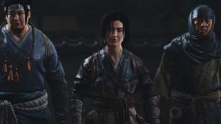 Naoe stands beside two allies in Assassin's Creed Shadows.