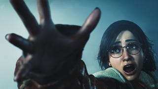 Alma reaches towards the camera while yelling.