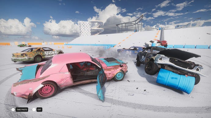 The player crashes into another vehicle, which strikes an oil drum at the same time.